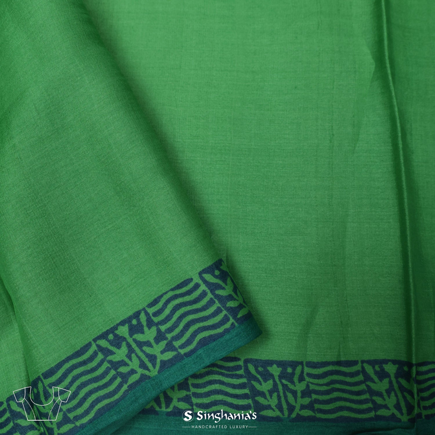 Iguana Green Printed Tussar Saree With Abstract Pattern
