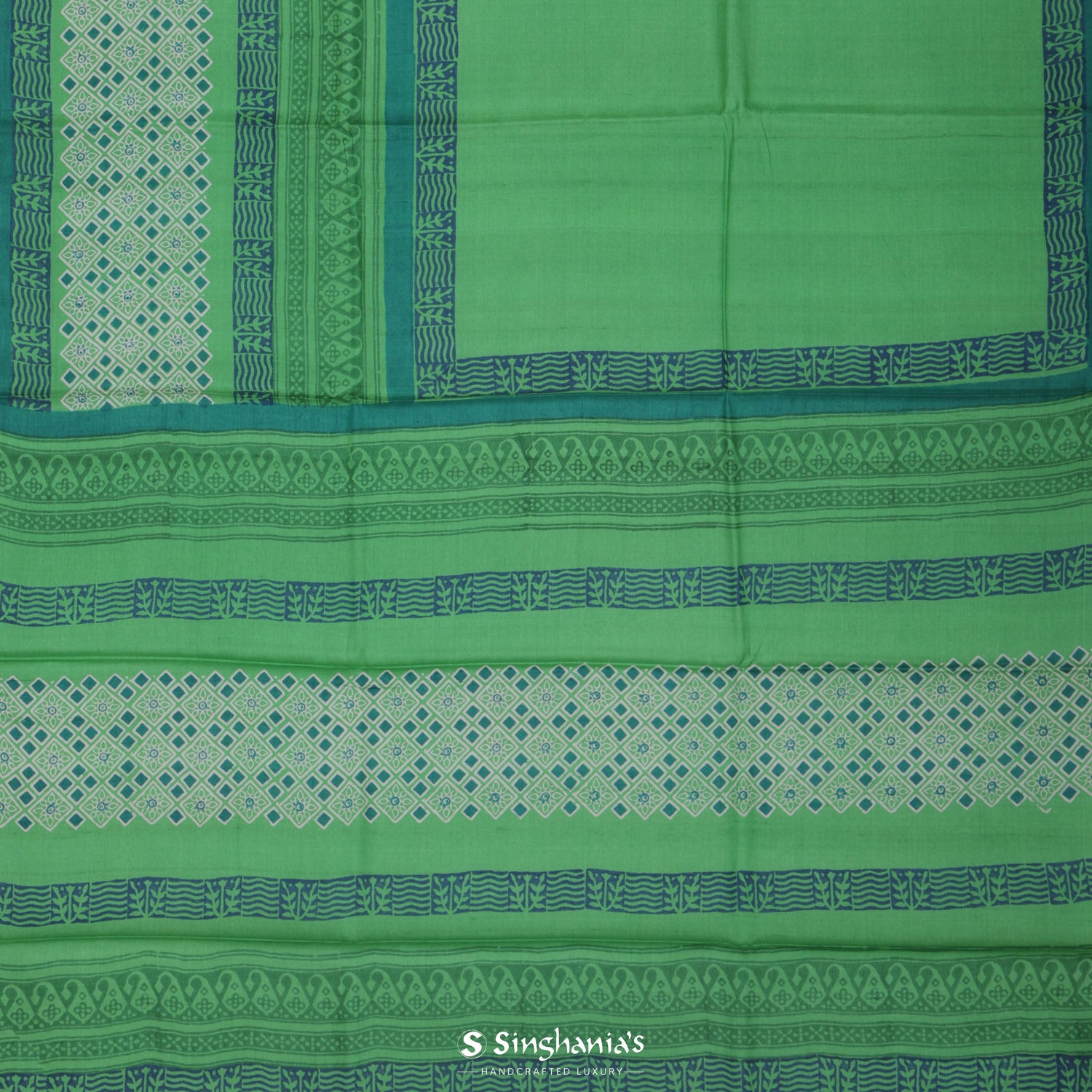 Iguana Green Printed Tussar Saree With Abstract Pattern