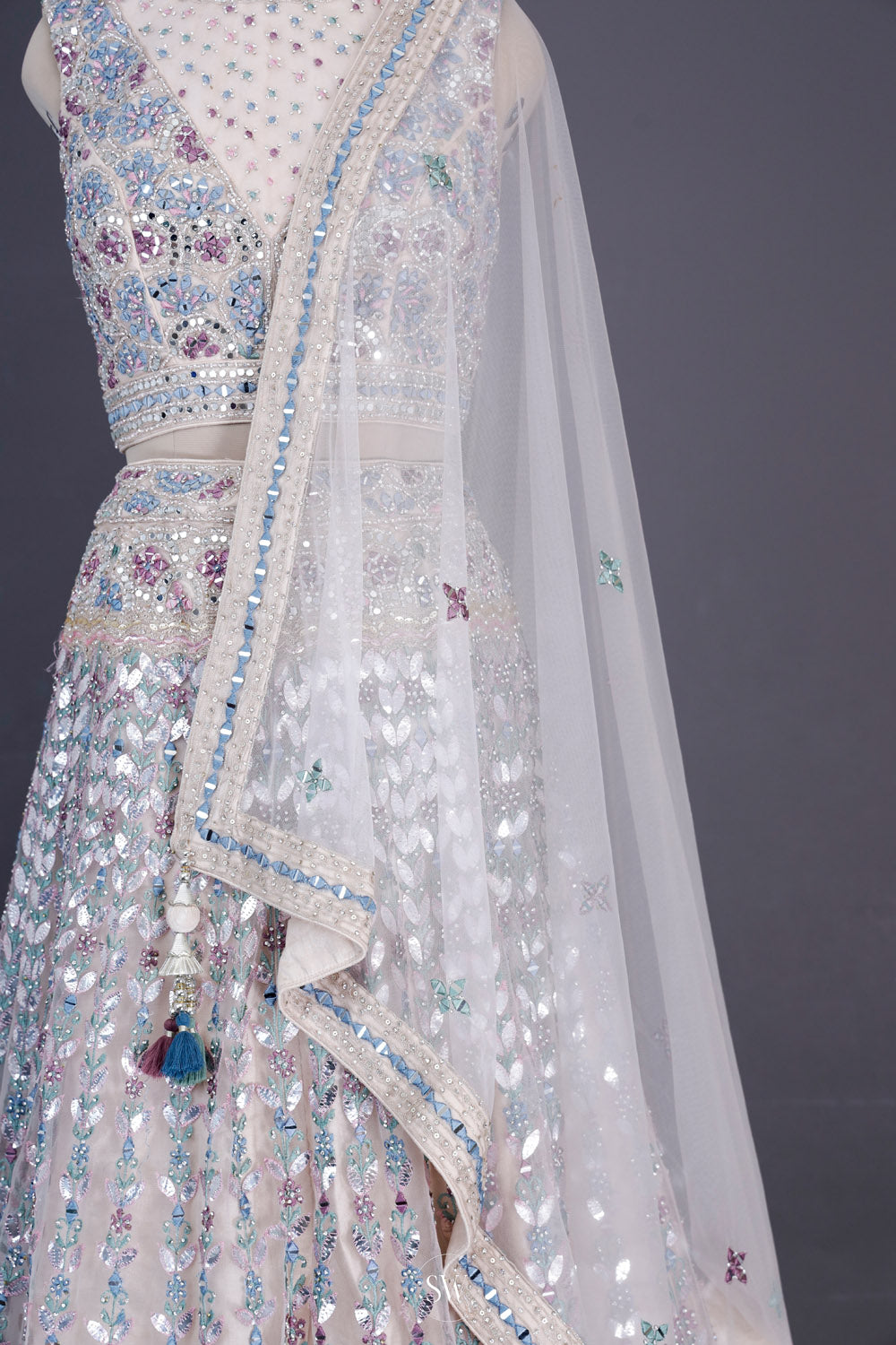 Delicate White Net Lehenga Set With Sequin Detailing