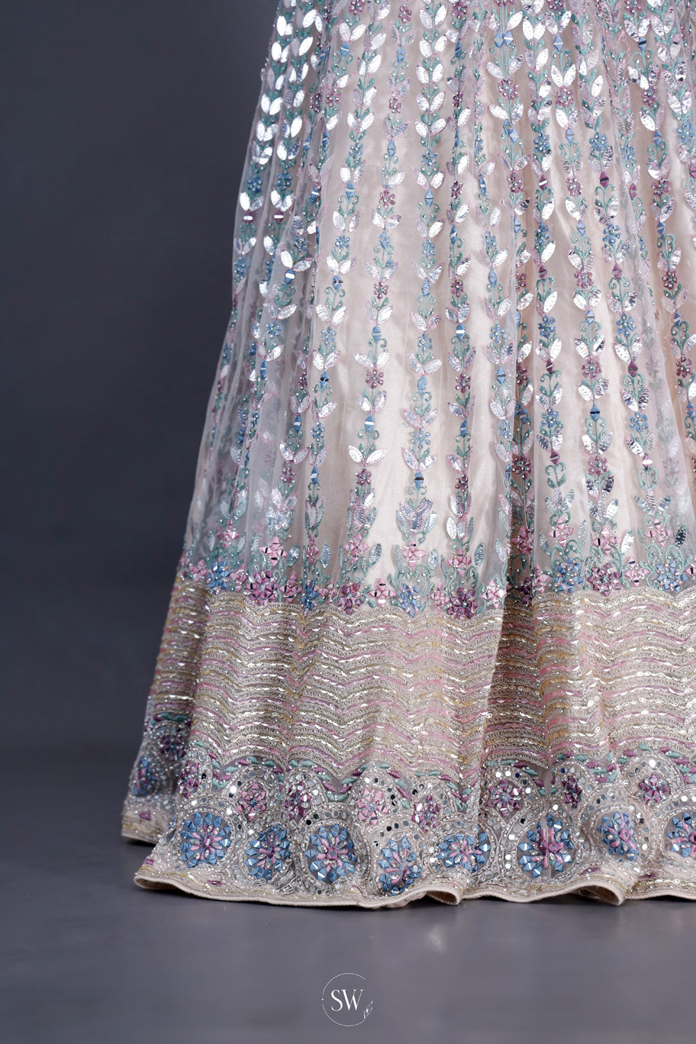 Delicate White Net Lehenga Set With Sequin Detailing