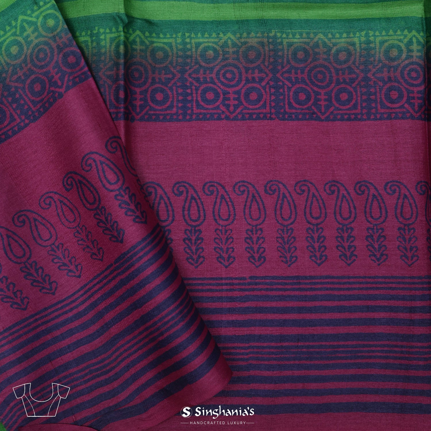 Mantis Green Tussar Silk Saree With Printed Abstract Pattern