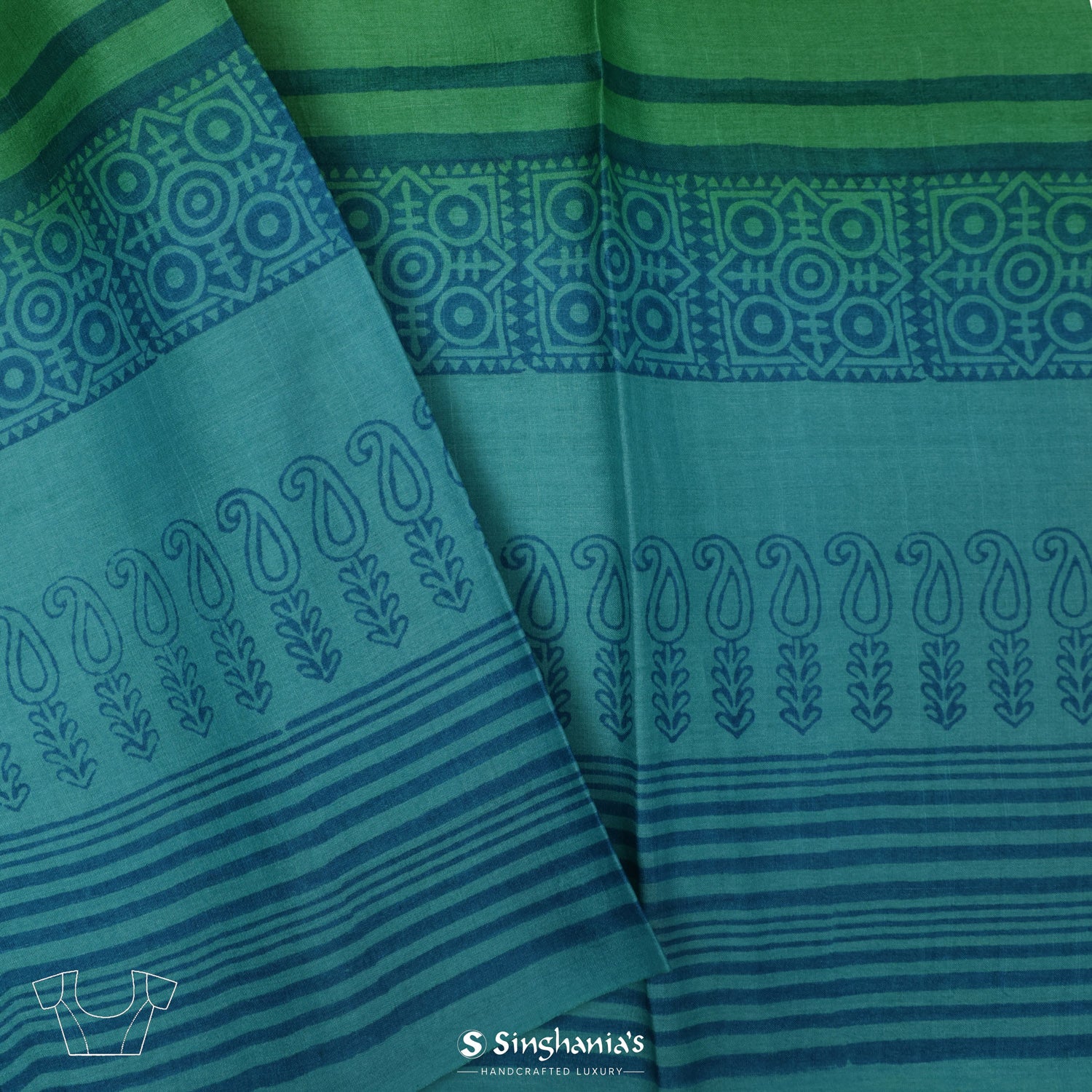 Mint Green Printed Tussar Silk Saree With Floral-Abstract Pattern