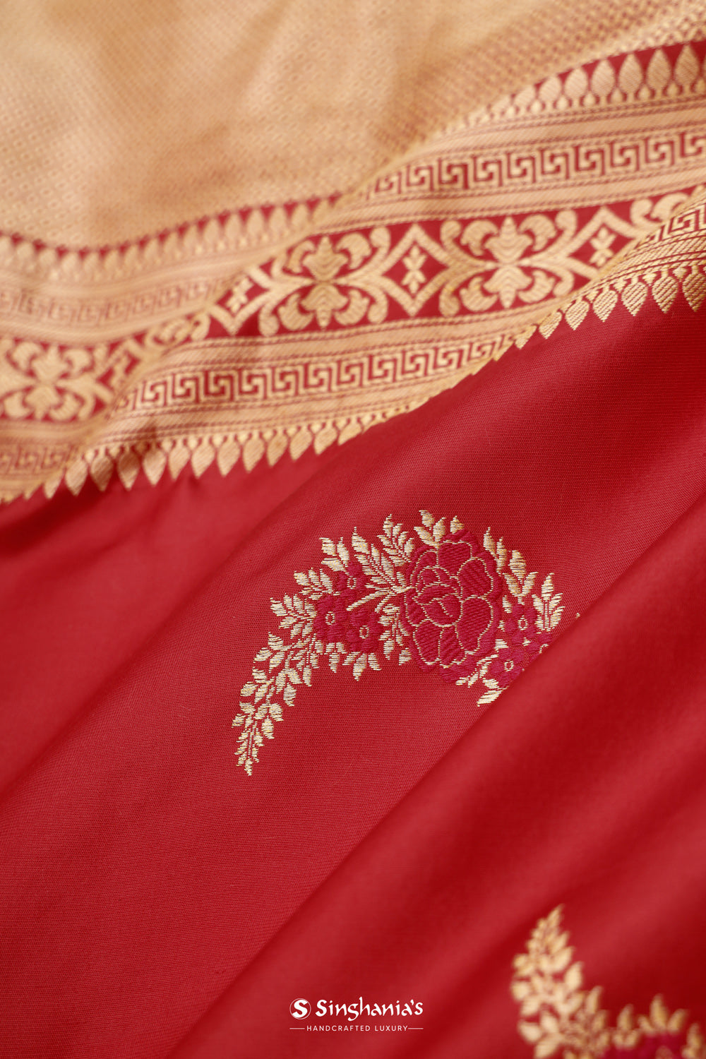 Ruby Pink Banarasi Silk Saree With Meenakari Butta