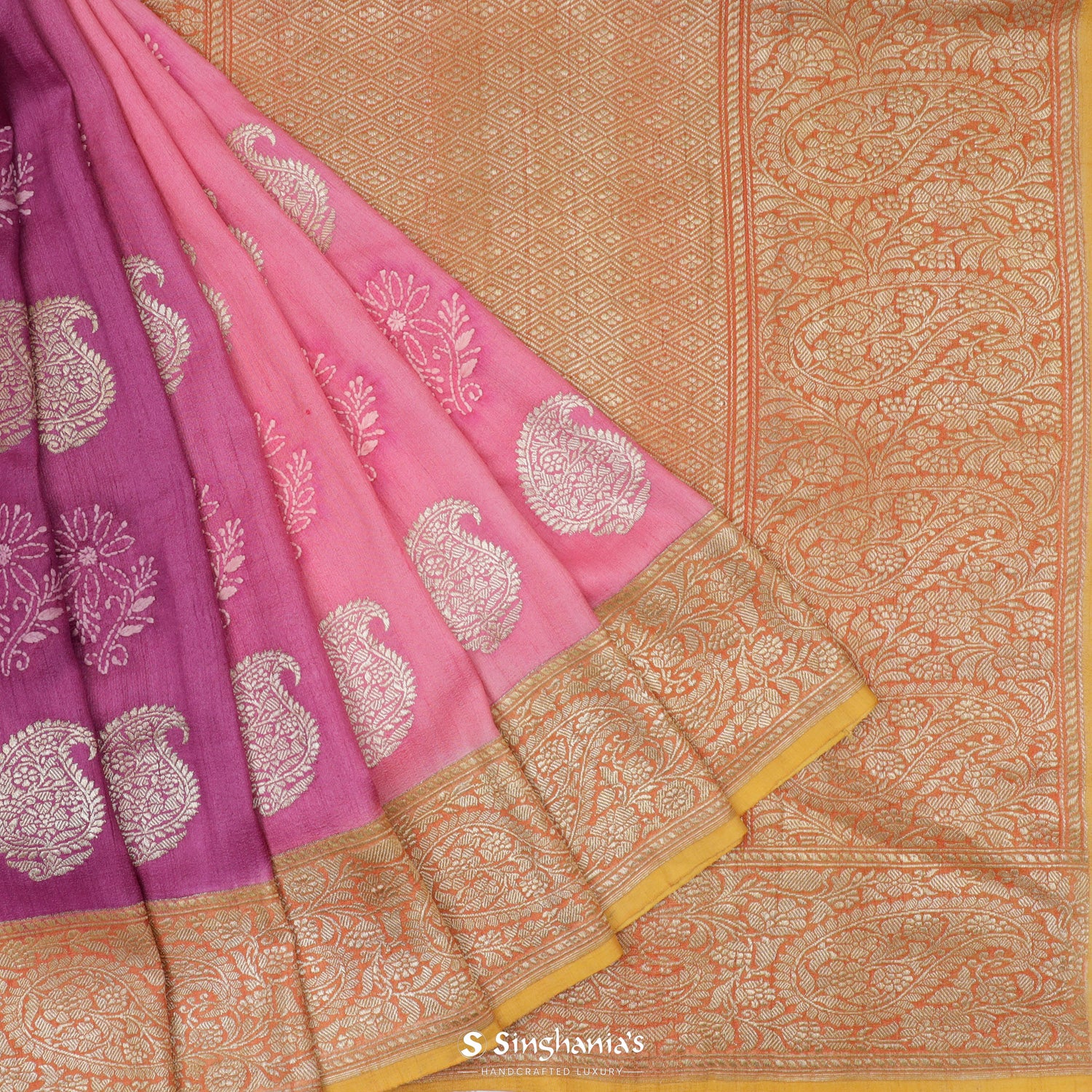 Light Hot Pink Banarasi Saree With Chikakari Embroidery