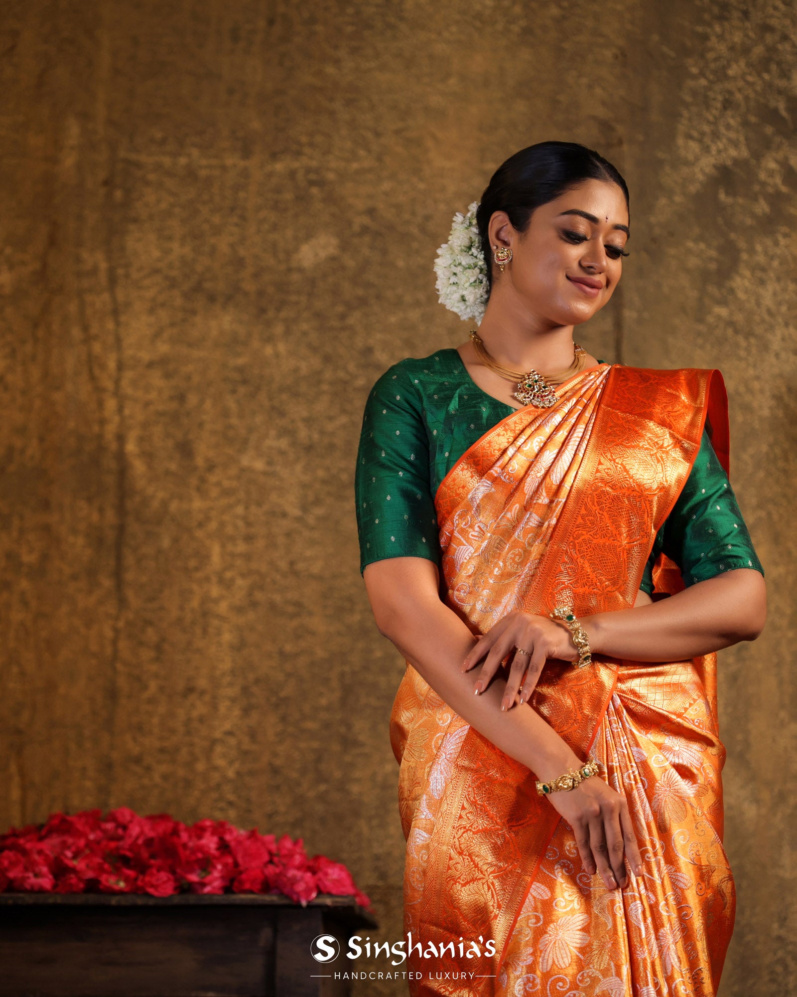 orange tissue saree