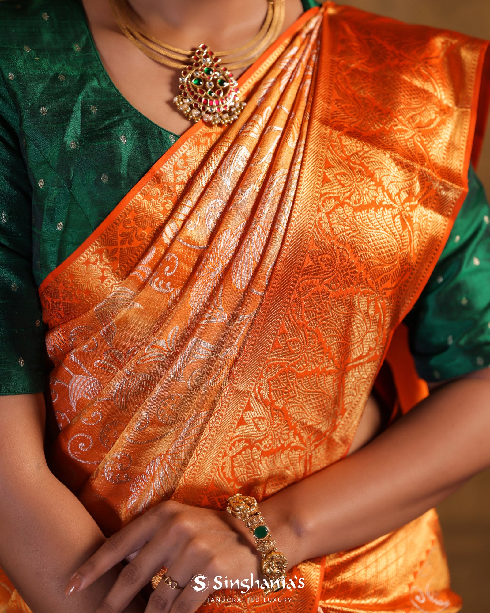 orange kanjivaram saree