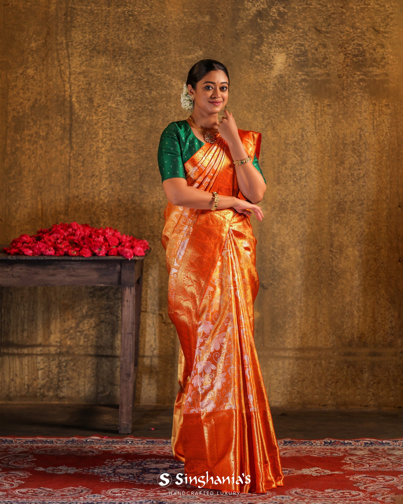 orange tissue silk saree