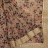 Pale Taupe Printed Organza Saree With Embroidery