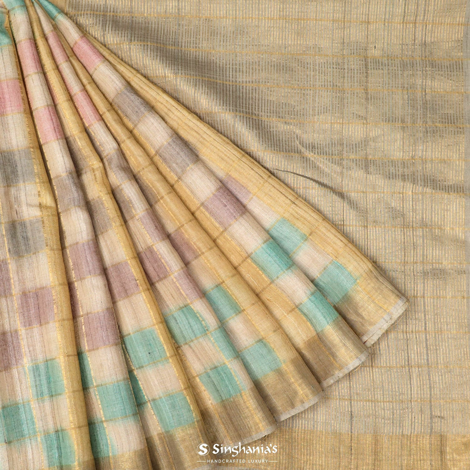 Dark Vanilla Brown Tussar Saree With Banarasi Weaving