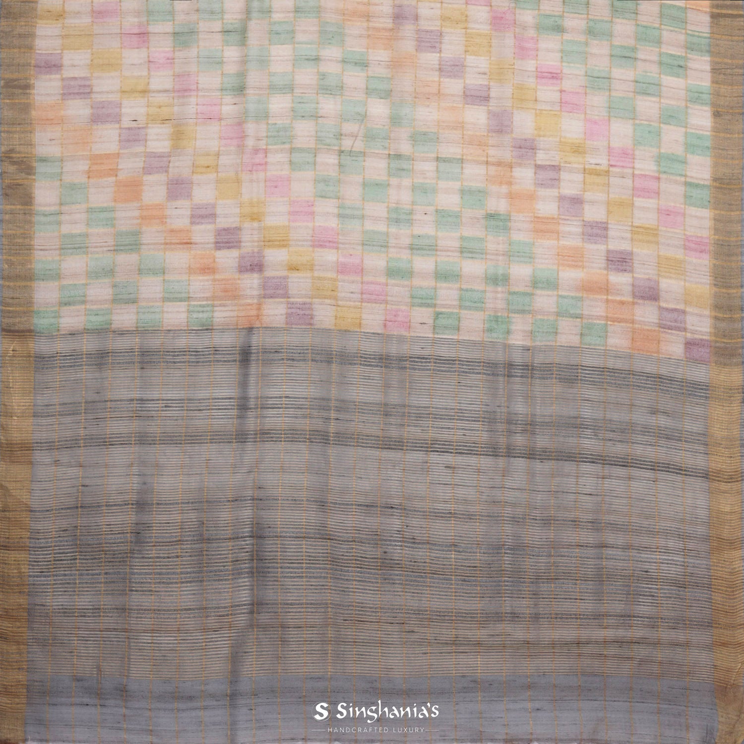 Buttercream Brown Tussar Saree With Banarasi Weaving