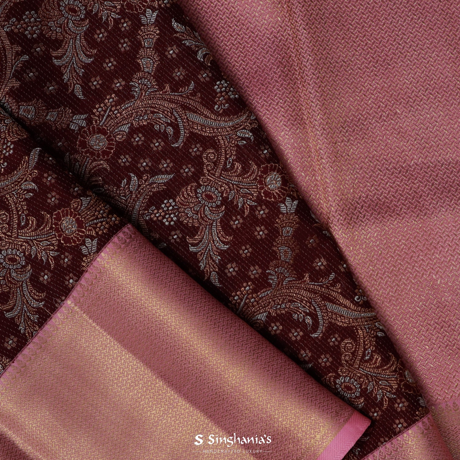 Tuscan Red Kanjivaram Saree With Floral Jaal Pattern