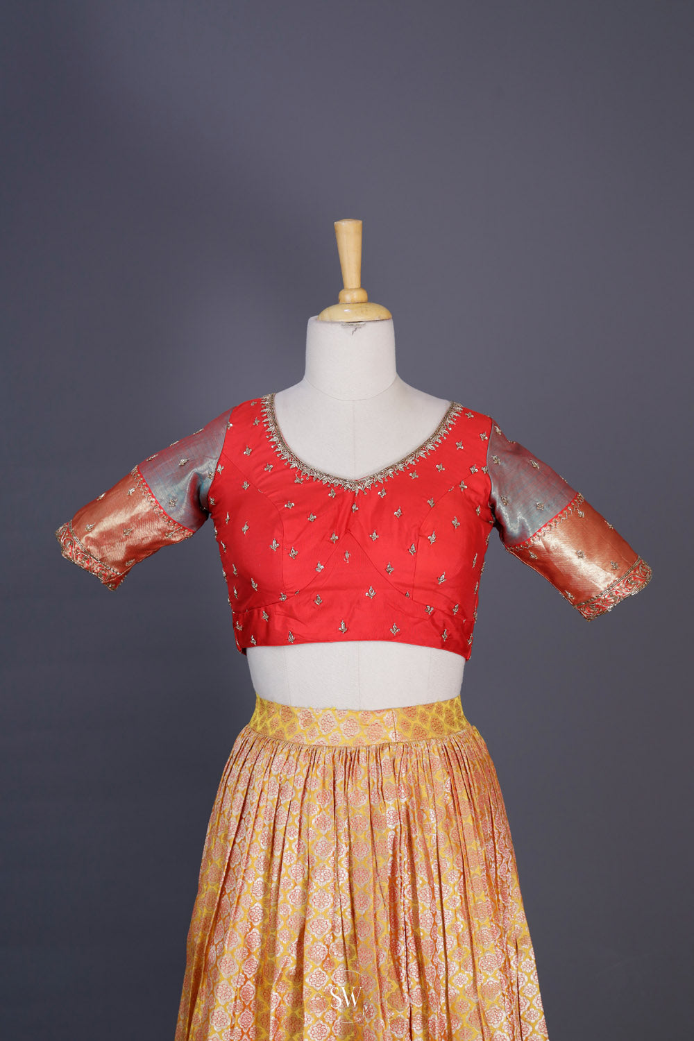 Orange Gold Silk Lehenga Set With Zari Weaving