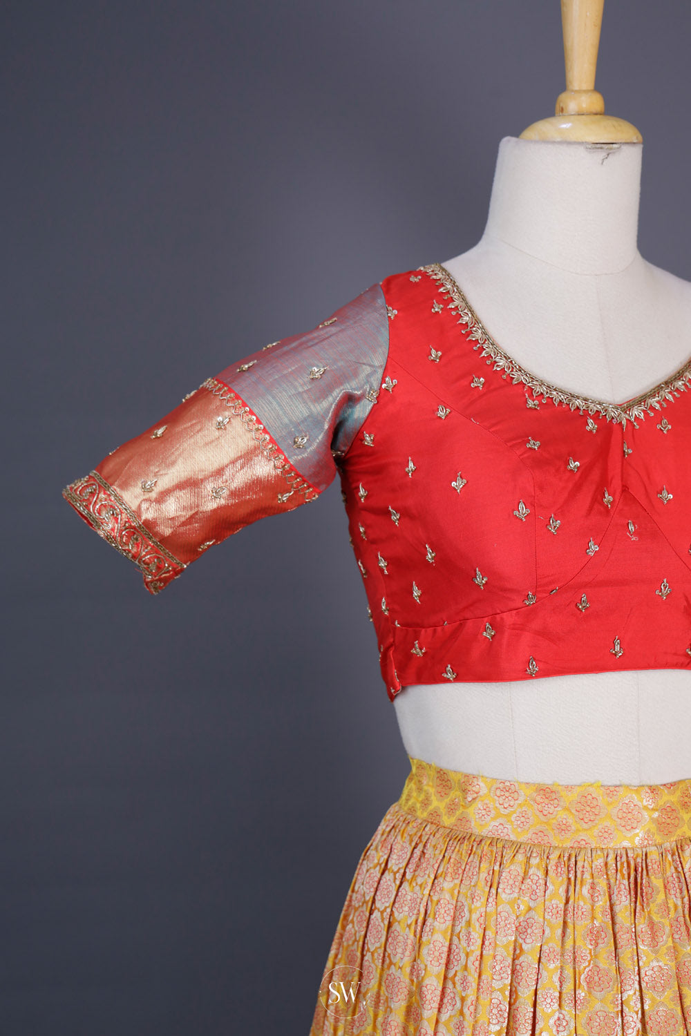 Orange Gold Silk Lehenga Set With Zari Weaving
