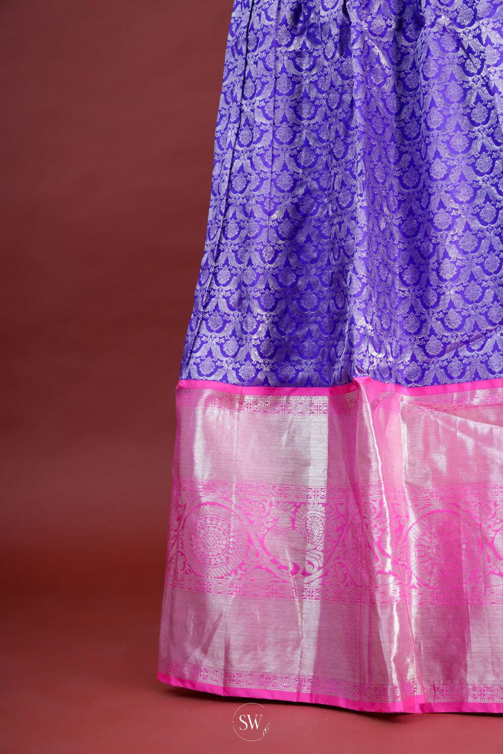 Majorelle Blue-Pink Silk Lehenga Set With Zari Weaving