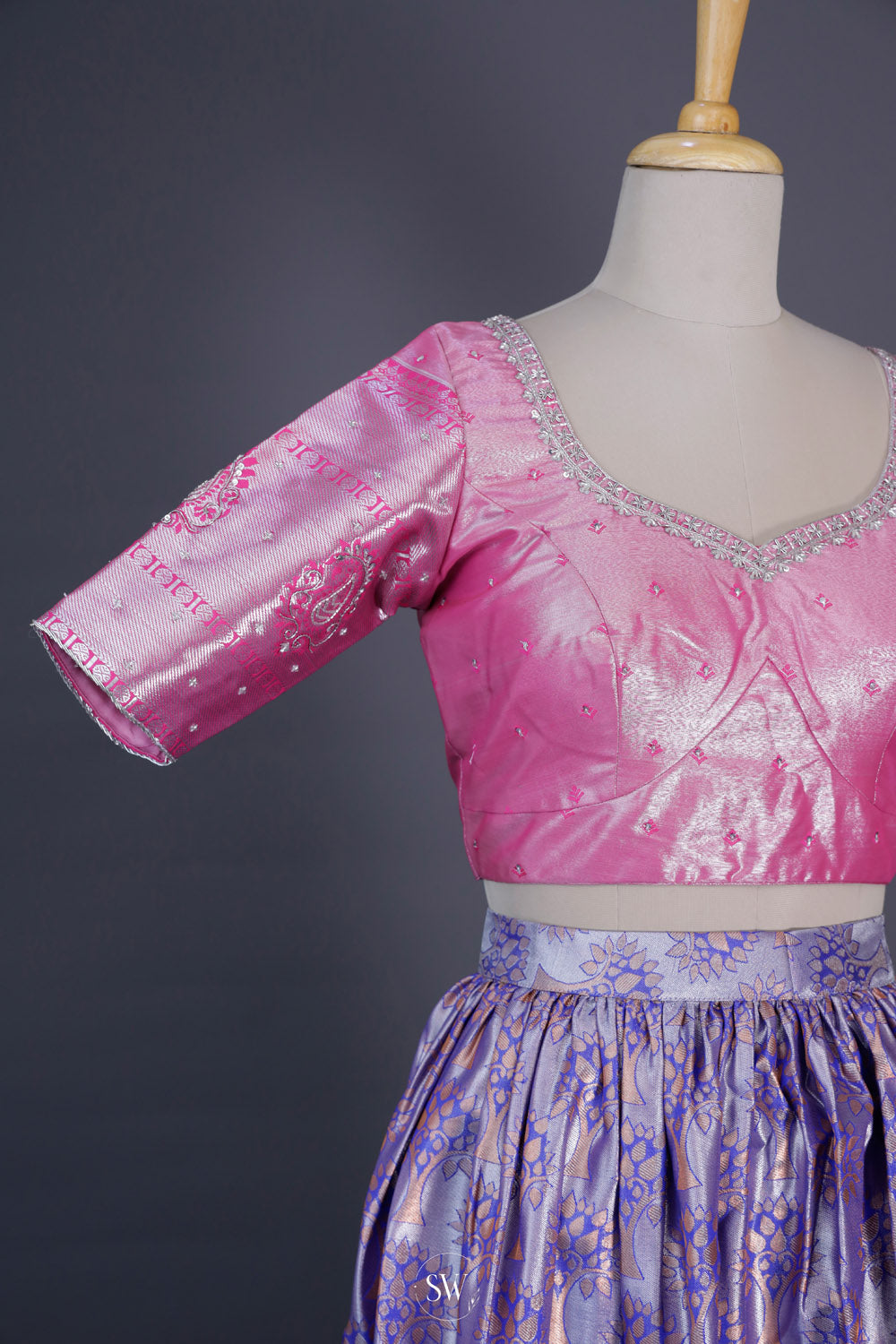 Pink Purple Silk Lehenga Set With Zari Weaving