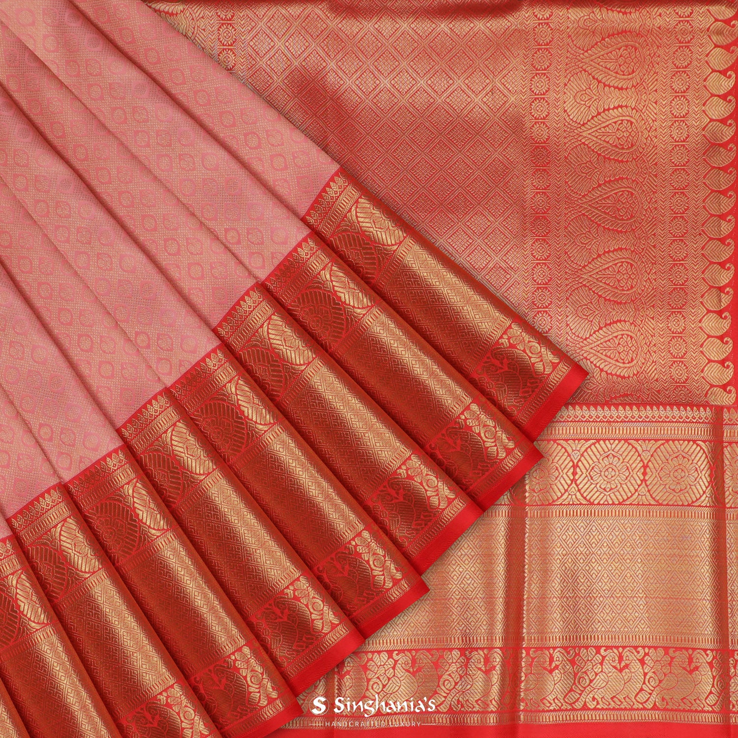 Baby Pink Kanjivaram Saree With Floral Jaal Pattern