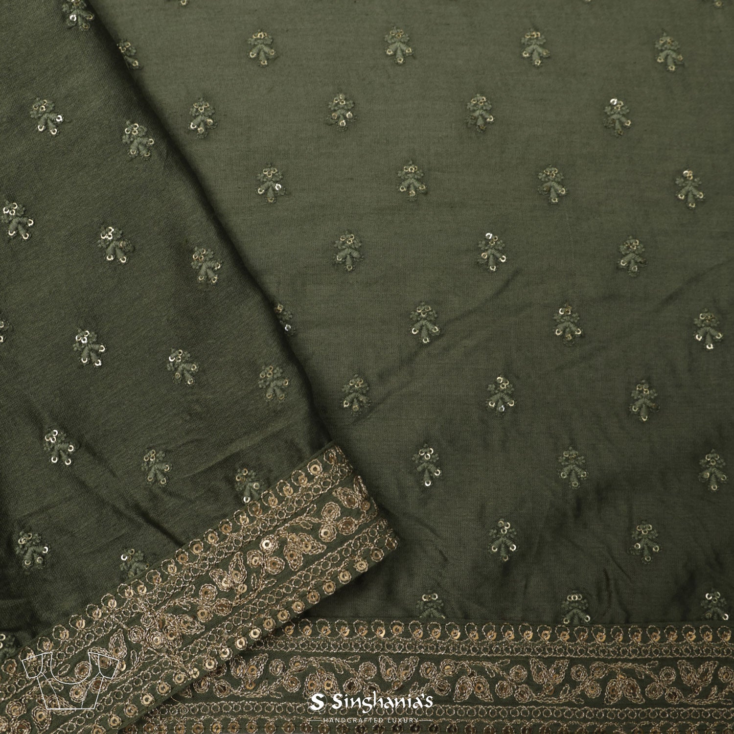 Vintage Gray Printed Tissue Saree With Floral Pattern