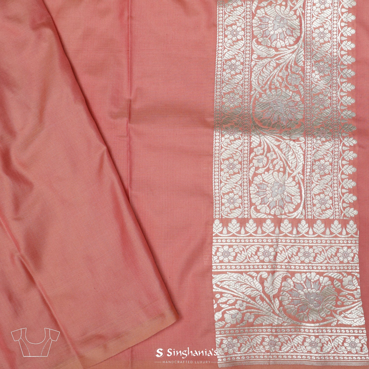 Salmon Pink Silk Saree With Banarasi Weaving