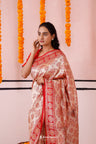 Red Gold Tissue Banarasi Saree With Floral Zari Weaving