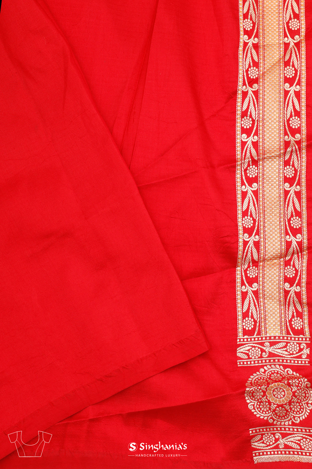 Red Gold Tissue Banarasi Saree With Floral Zari Weaving