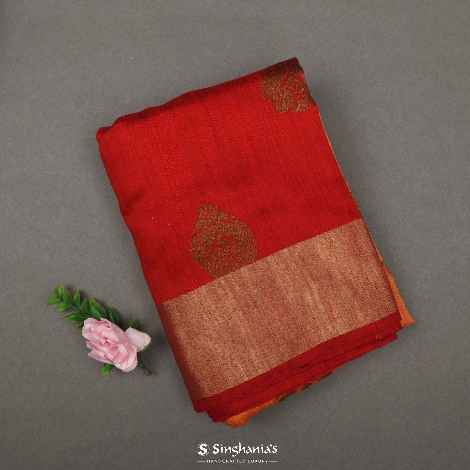 Alizarin Crimson Red Banarasi Saree With Floral Weaving