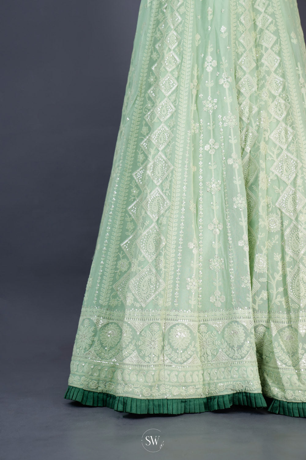 Green Multicolour Silk Lehenga Set With Zari Weaving