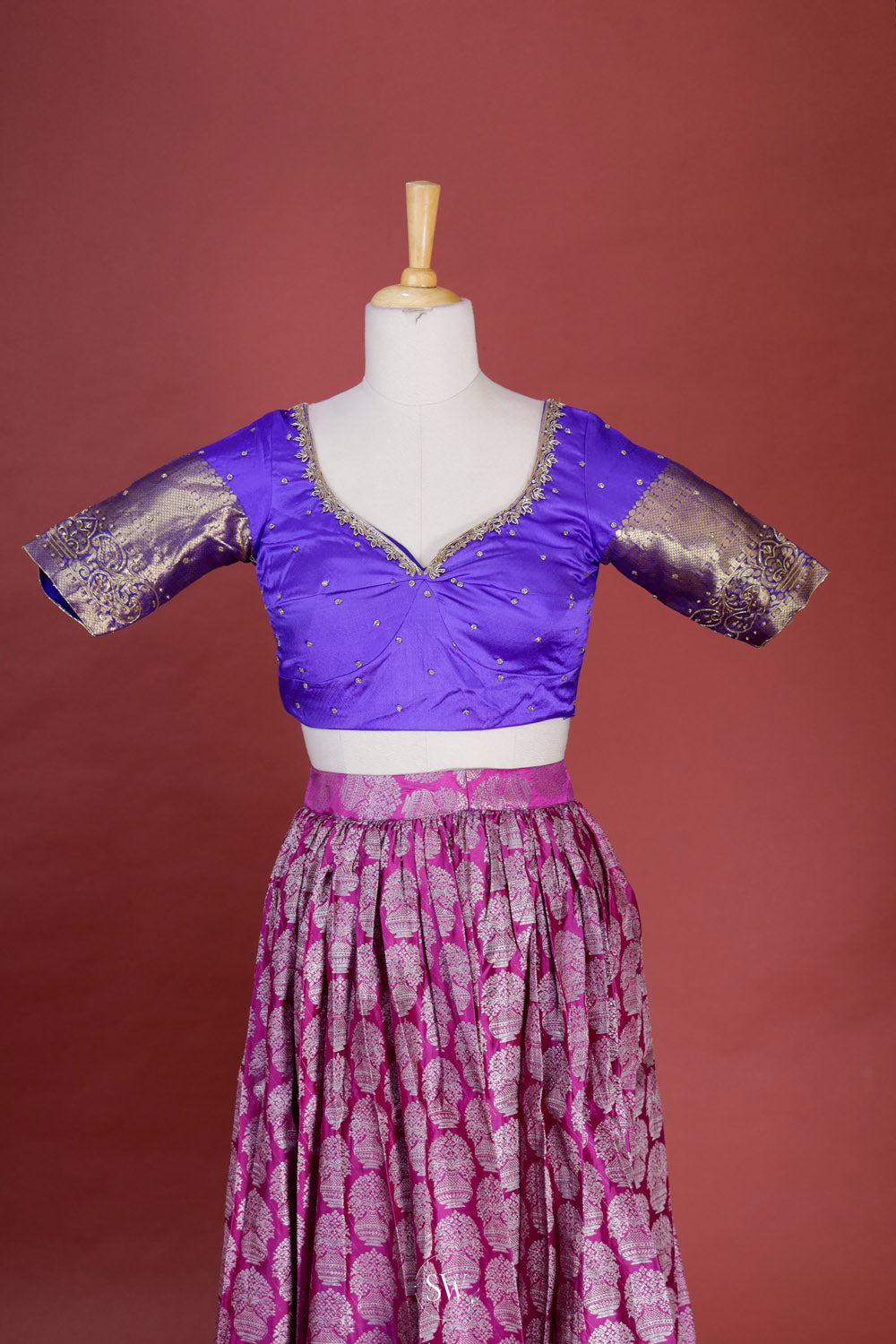 Deep Purple-Blue Silk Lehenga Set With Zari Weaving