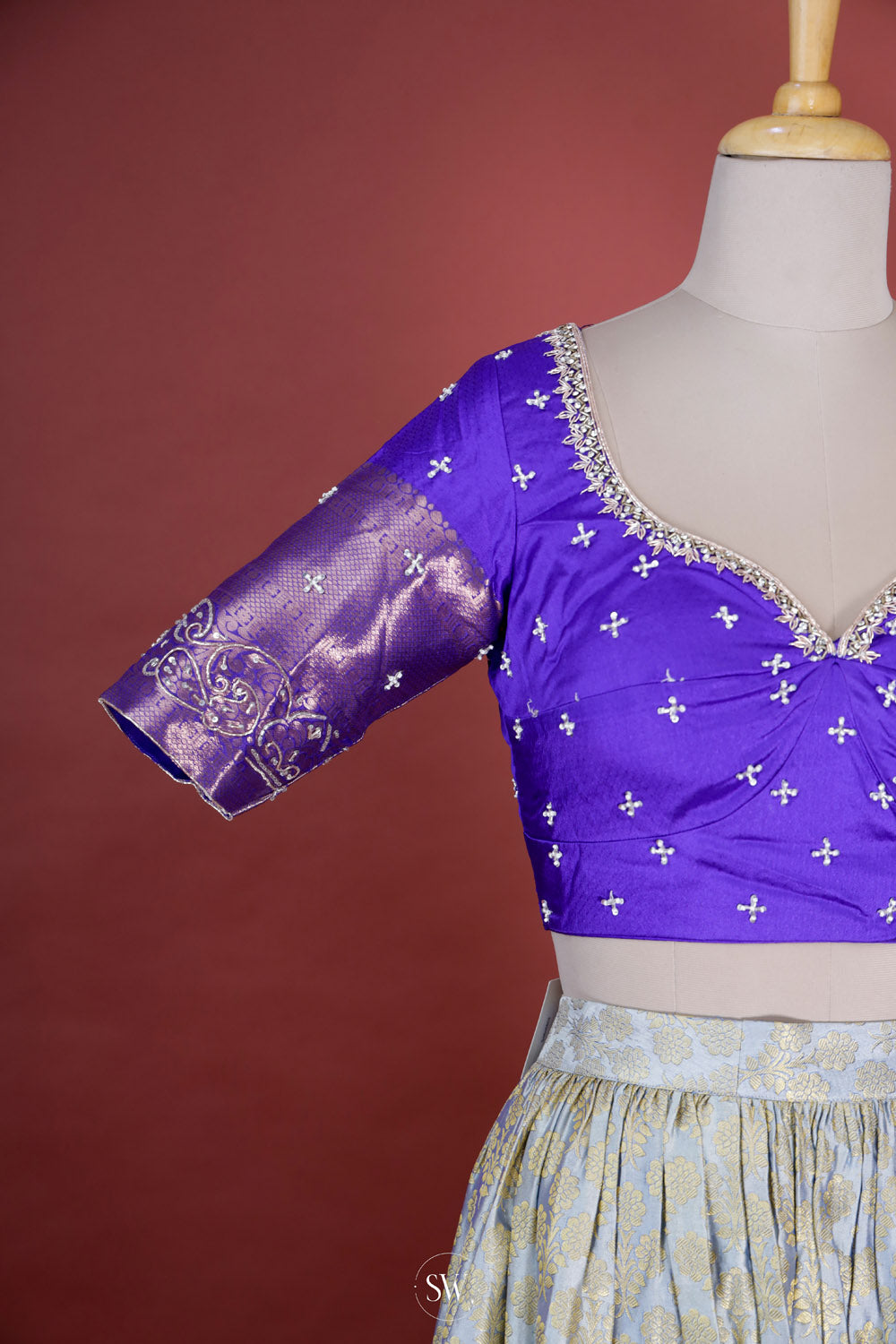 Deep Blue-Grey Silk Lehenga Set With Zari Weaving