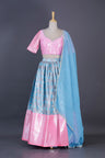 Pastel Pink-Blue Silk Lehenga Set With Zari Weaving