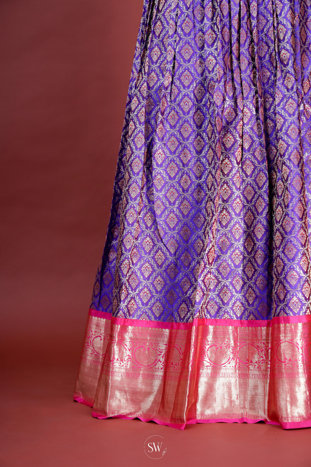 Slate Blue-Pink Silk Lehenga Set With Zari Weaving