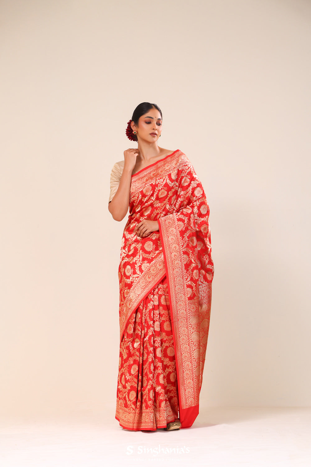 Persian Red Chiniya Banarasi Silk Saree