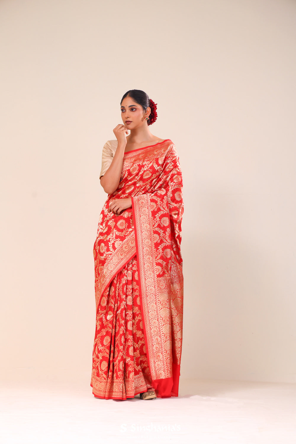 Persian Red Chiniya Banarasi Silk Saree