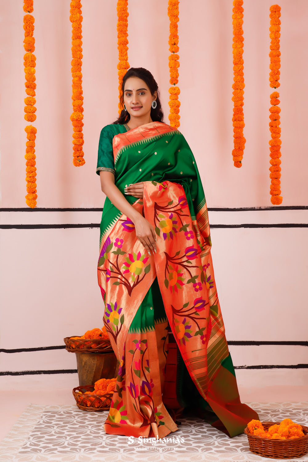 Cadmium Green Paithani Handloom Silk Saree