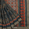 Black Green Printed Tussar Saree With Floral Pattern