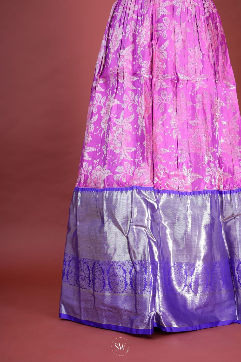 Fuchsia Purple-Blue Silk Lehenga Set With Zari Weaving