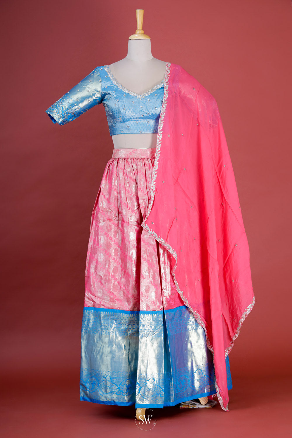 Deep Pink-Purple Silk Lehenga Set With Zari Weaving