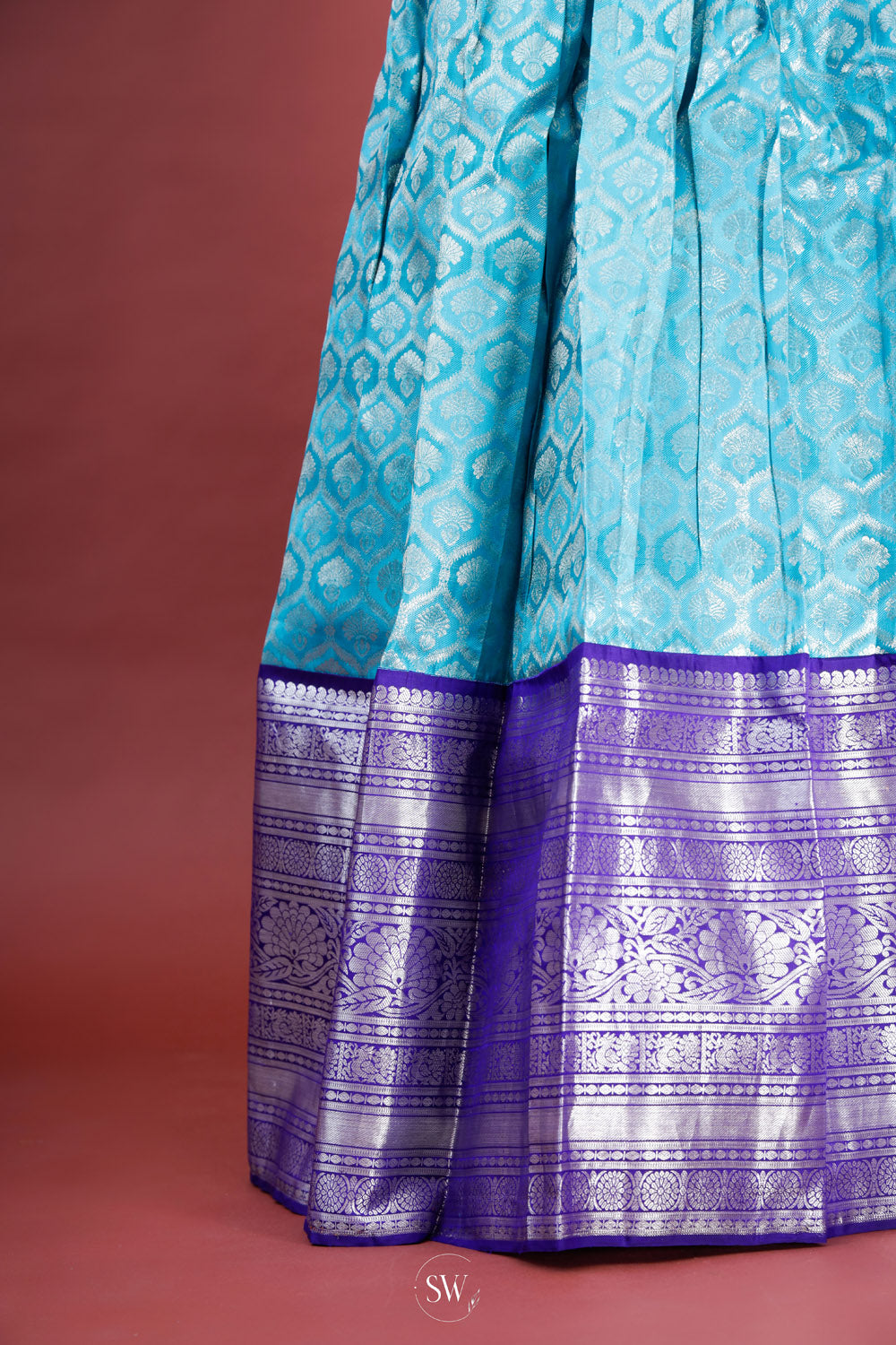 Electric Blue Silk Lehenga Set With Zari Weaving