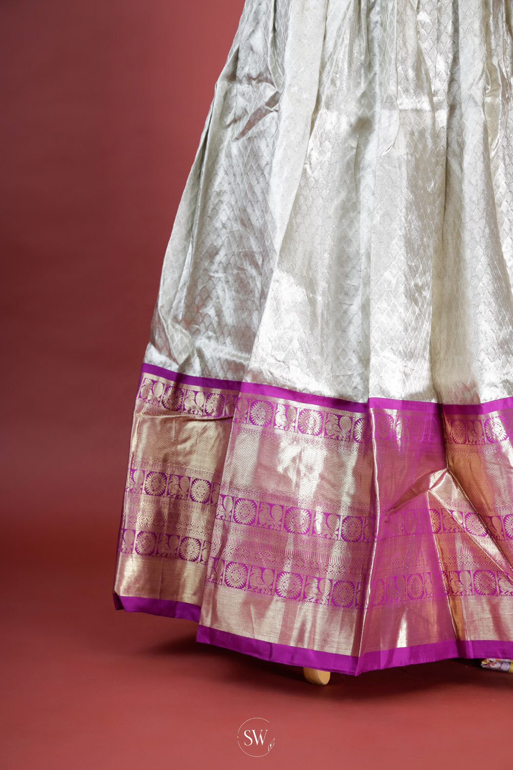 Silver Purple Silk Lehenga Set With Zari Weaving