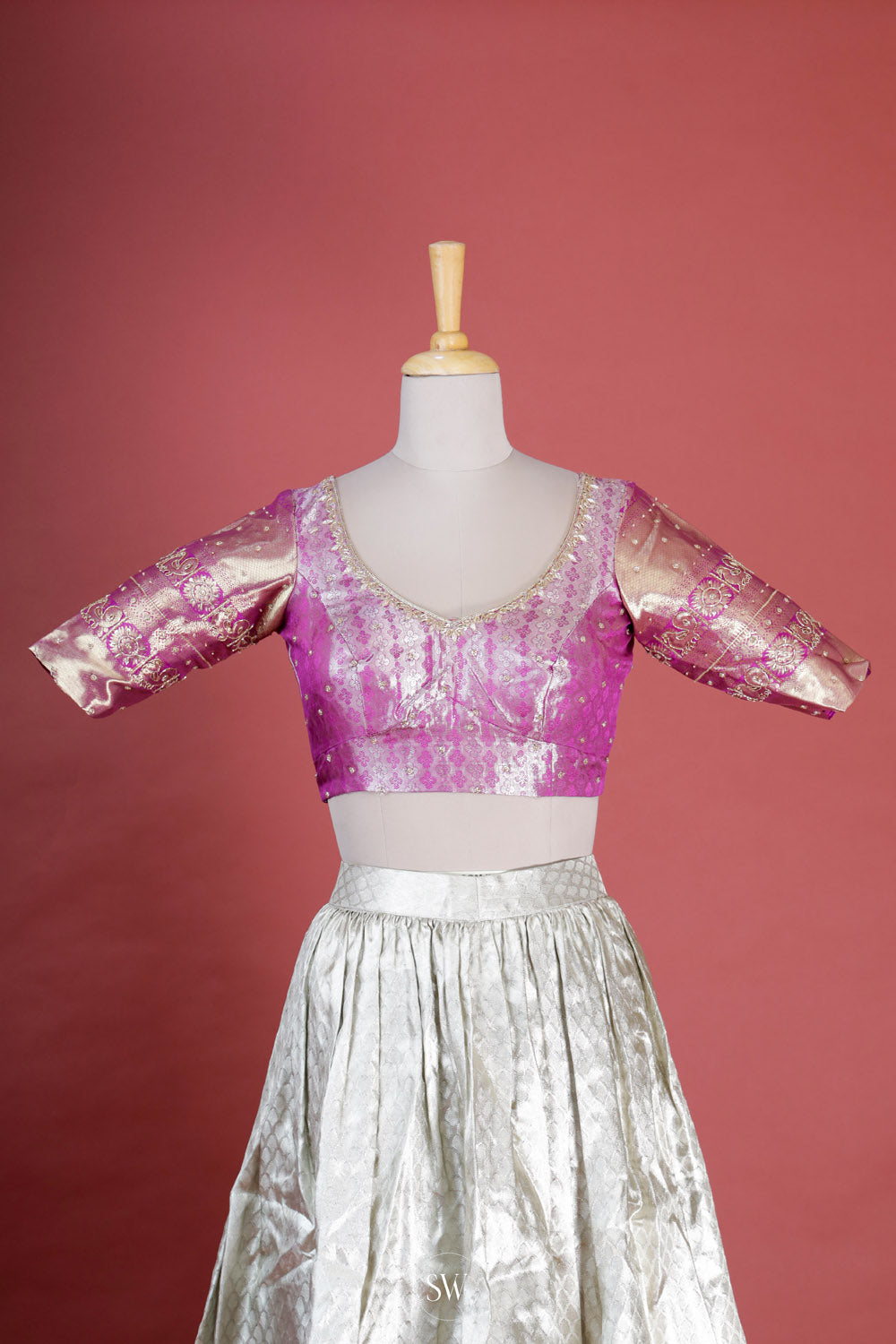 Silver Purple Silk Lehenga Set With Zari Weaving