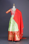 Green Red Silk Lehenga Set With Zari Weaving