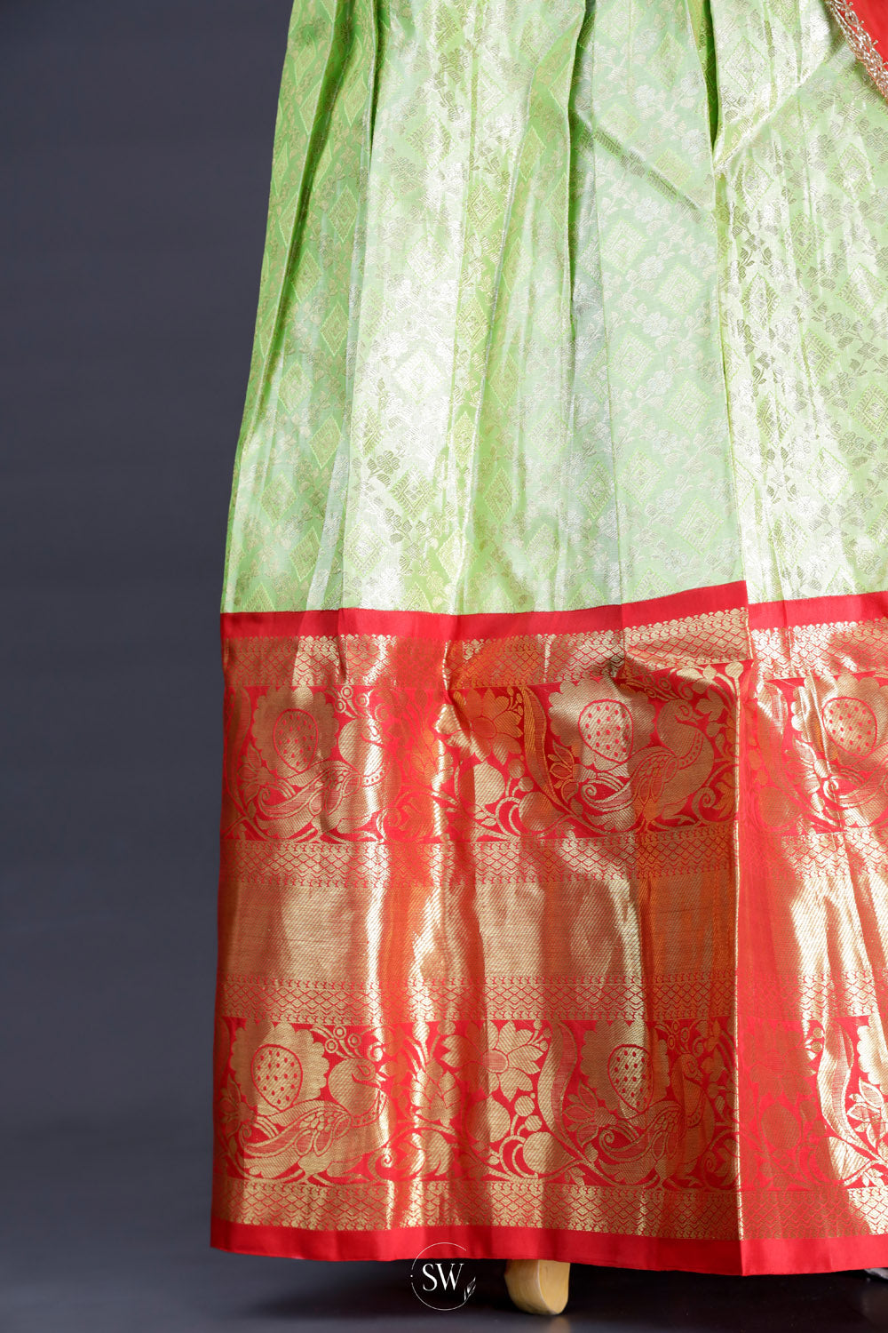 Green Red Silk Lehenga Set With Zari Weaving