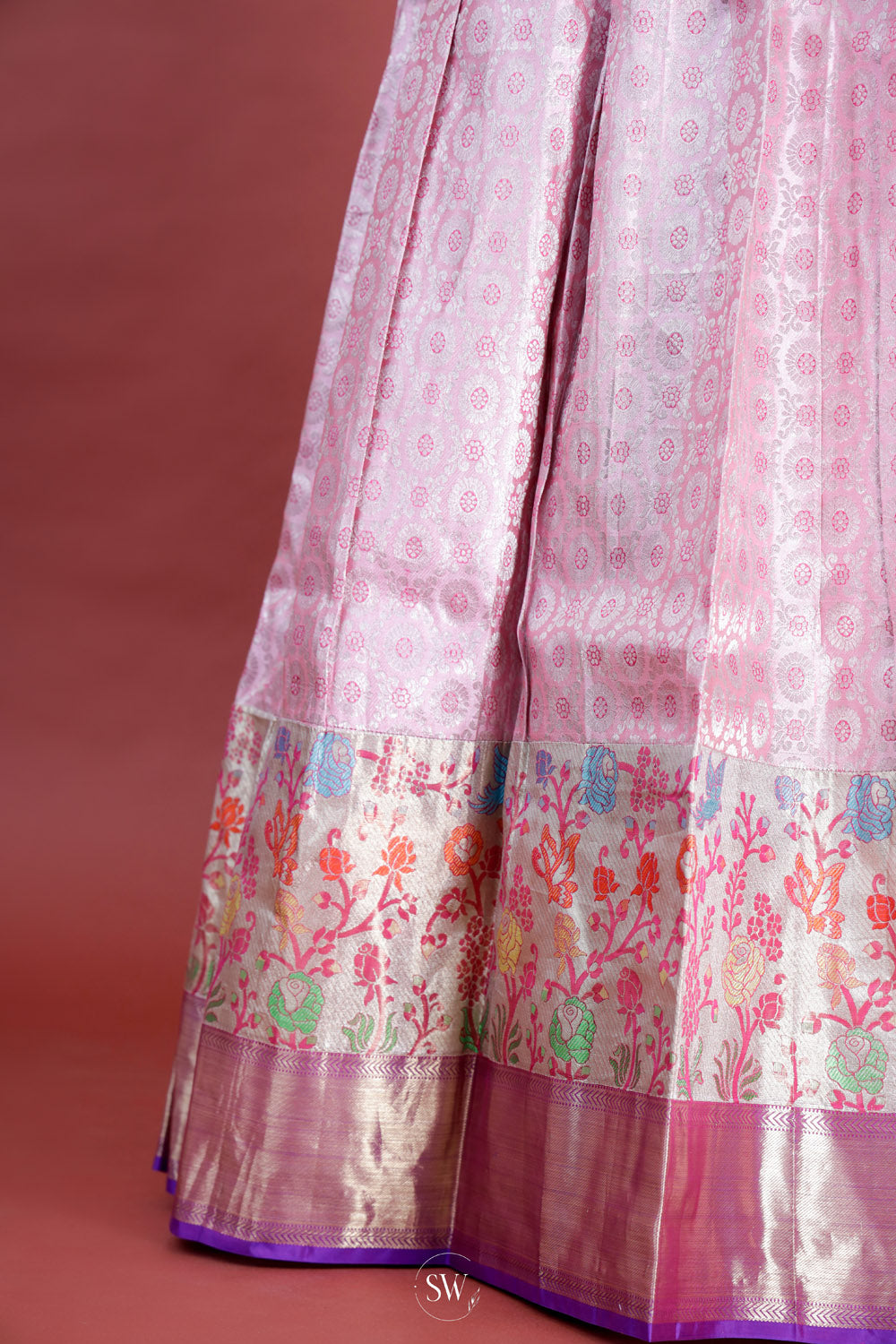 Purple Multicolour Silk Lehenga Set With Zari Weaving