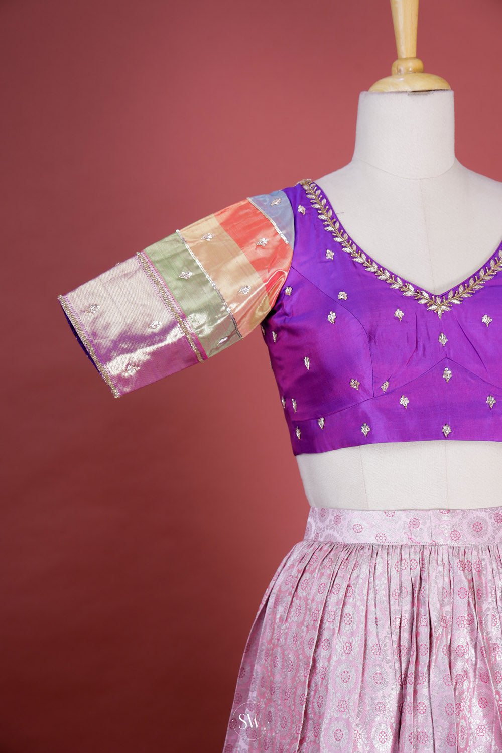 Purple Multicolour Silk Lehenga Set With Zari Weaving