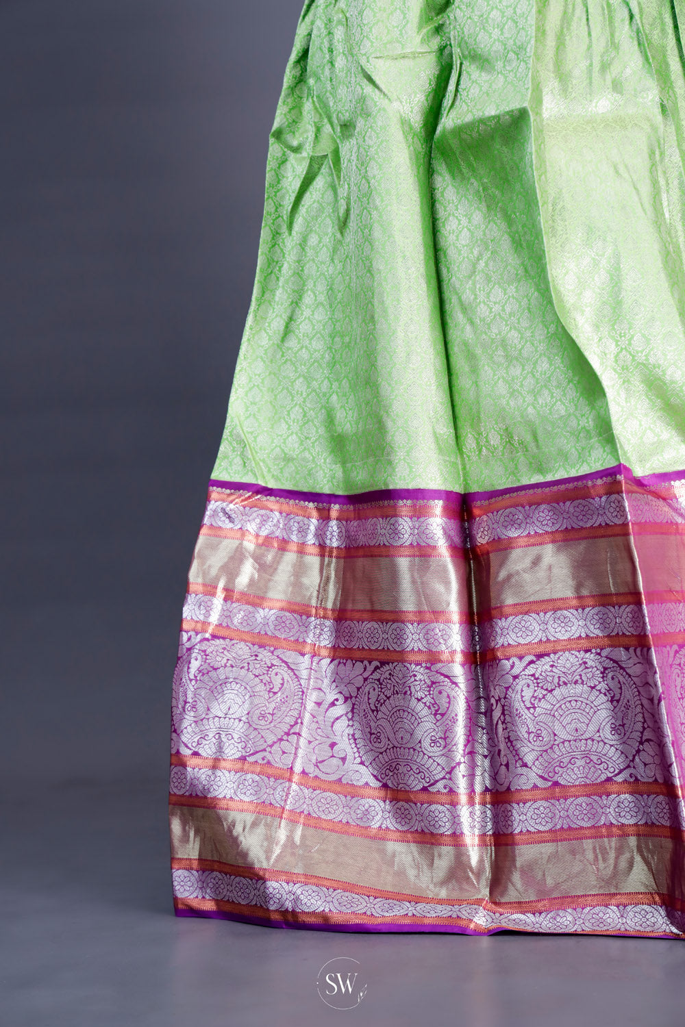 Green Purple Silk Lehenga Set With Zari Weaving