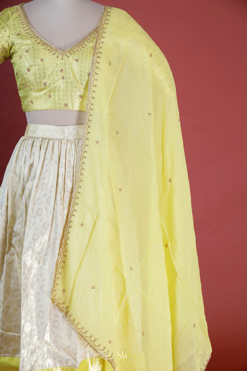 Gold Yellow Silk Lehenga Set With Zari Weaving