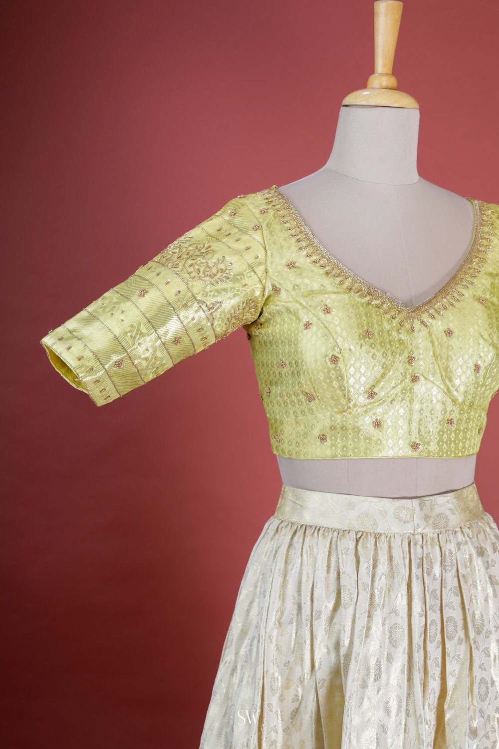 Gold Yellow Silk Lehenga Set With Zari Weaving