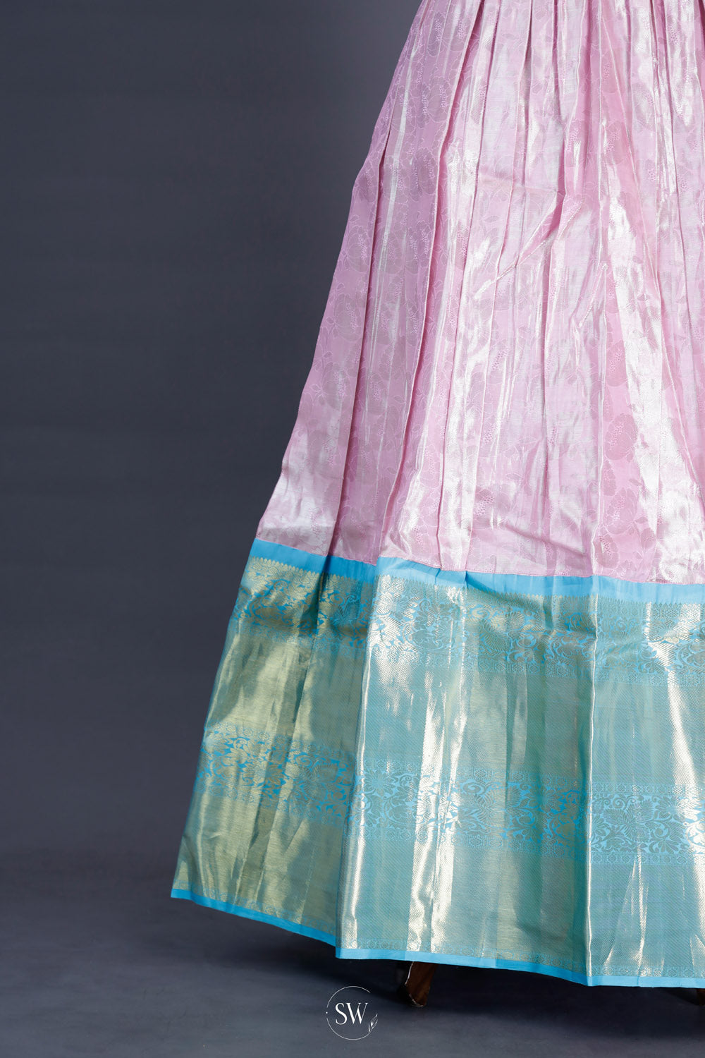 Pink Blue Silk Lehenga Set With Zari Weaving