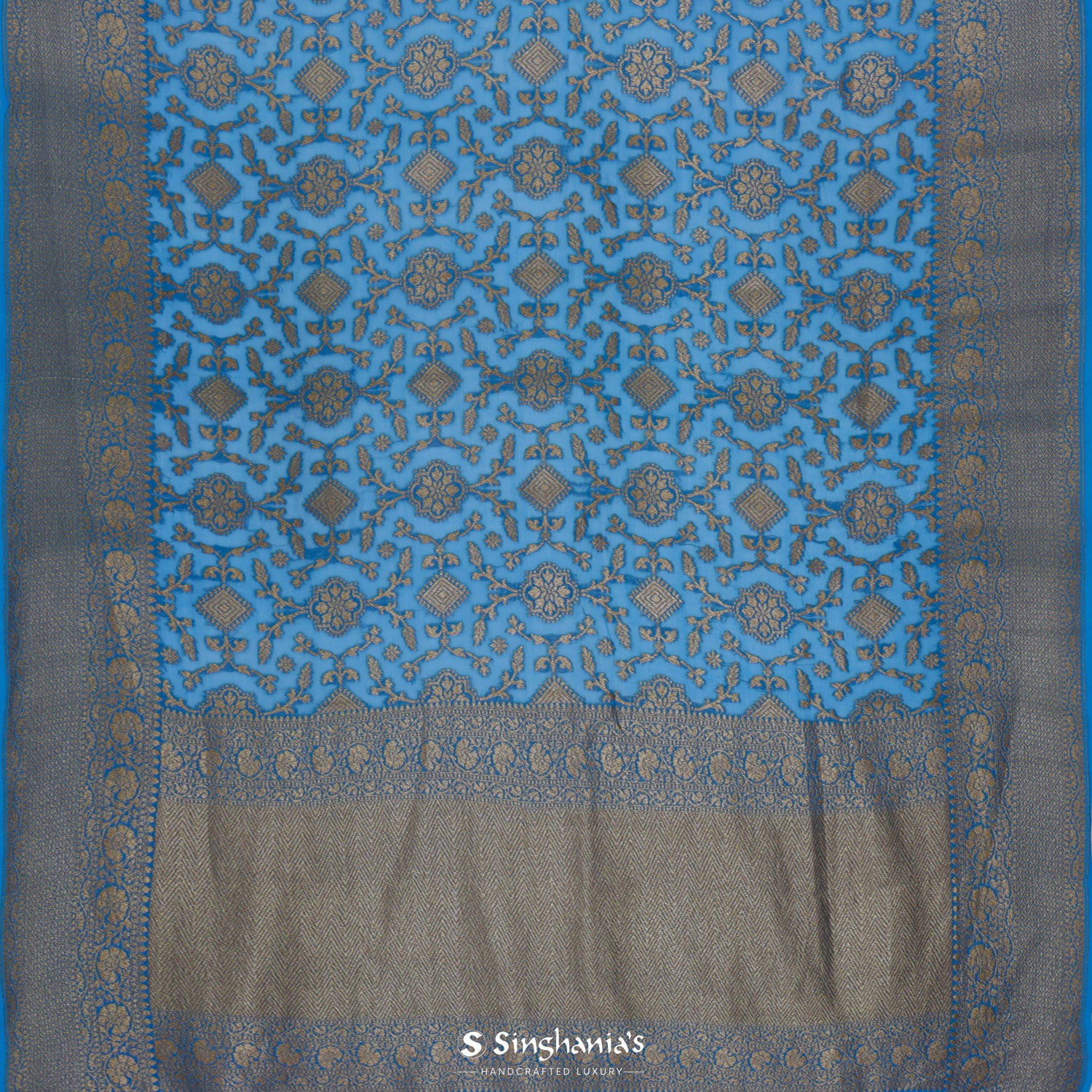 Spanish Blue Georgette Saree With Banarasi Weaving