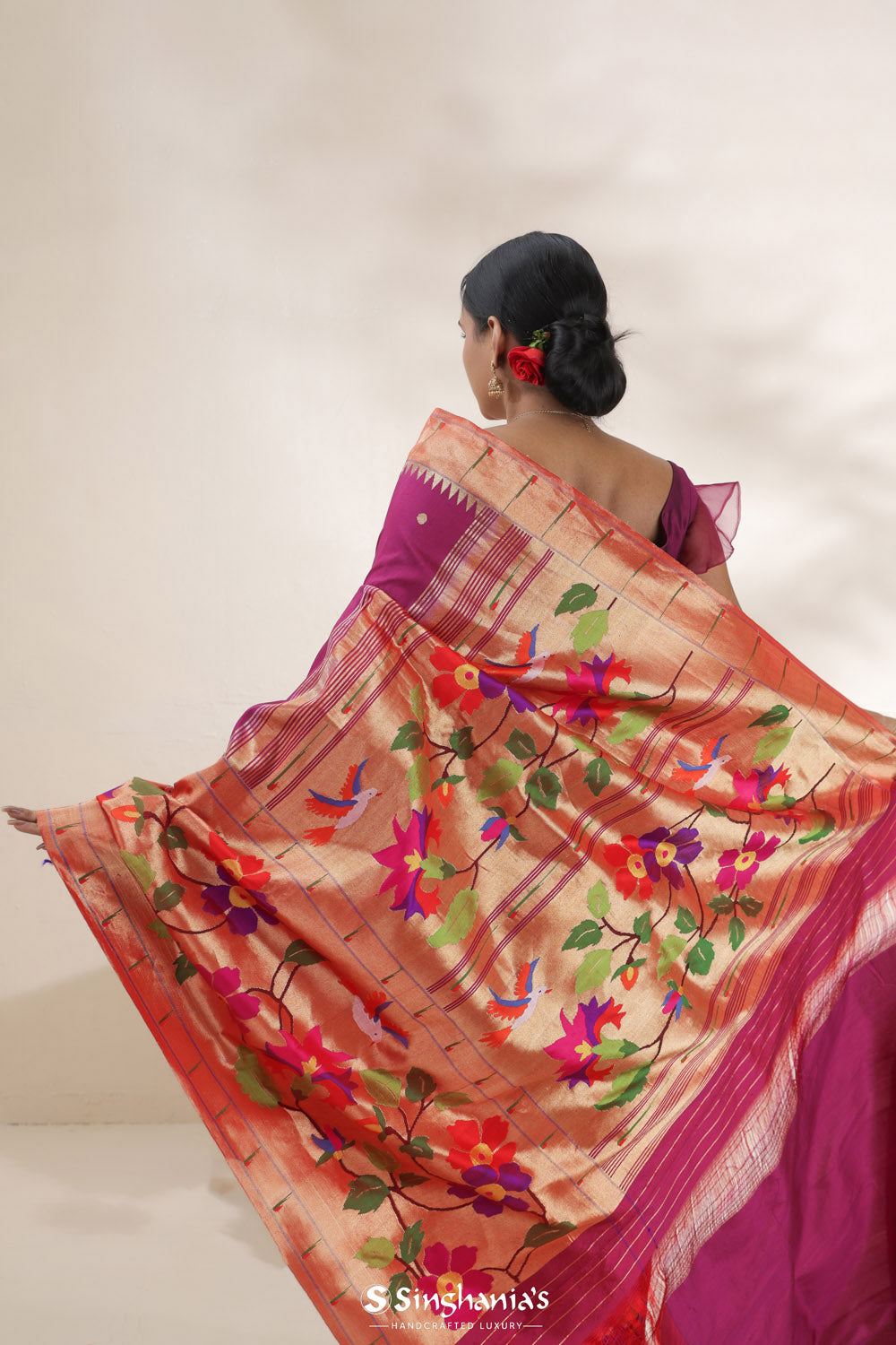 Maroon Pink Paithani Handloom Silk Saree