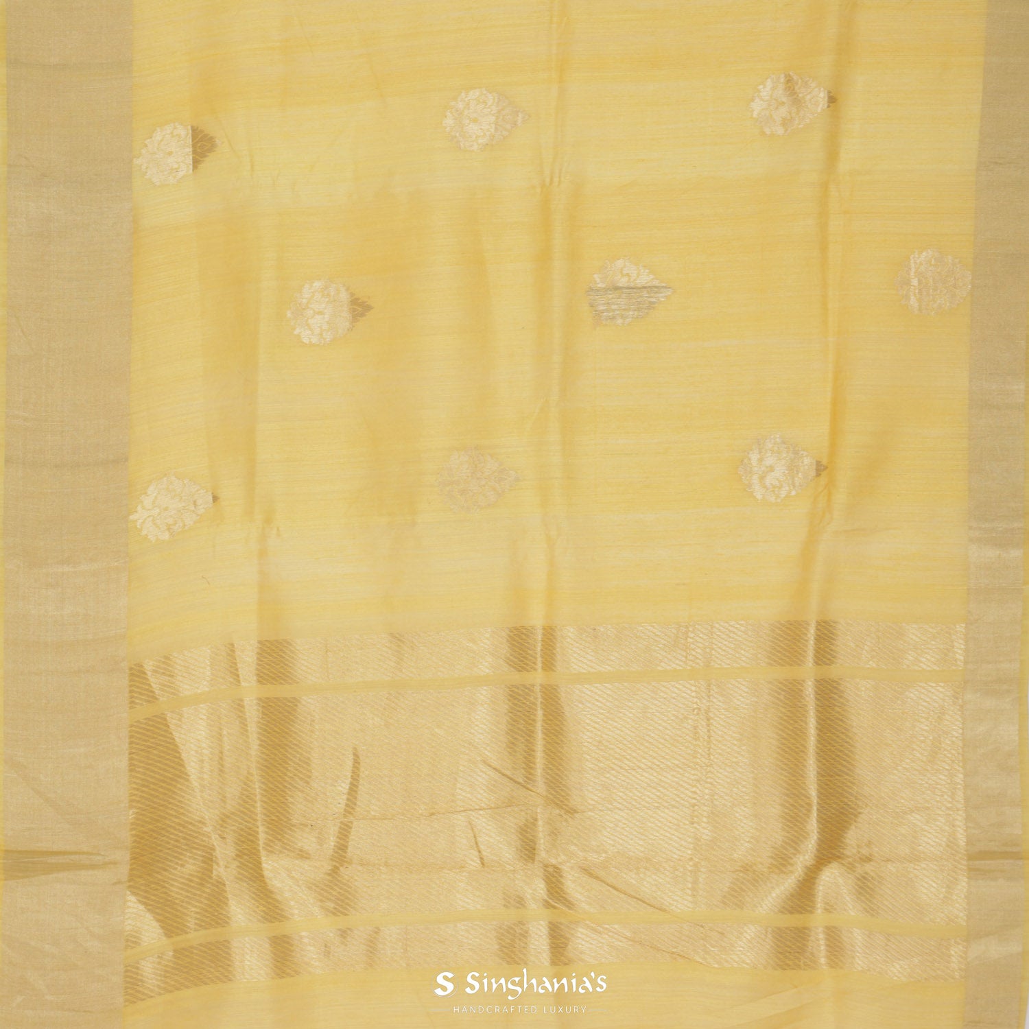 Macaroon Yellow Matka Saree With Banarasi Weaving